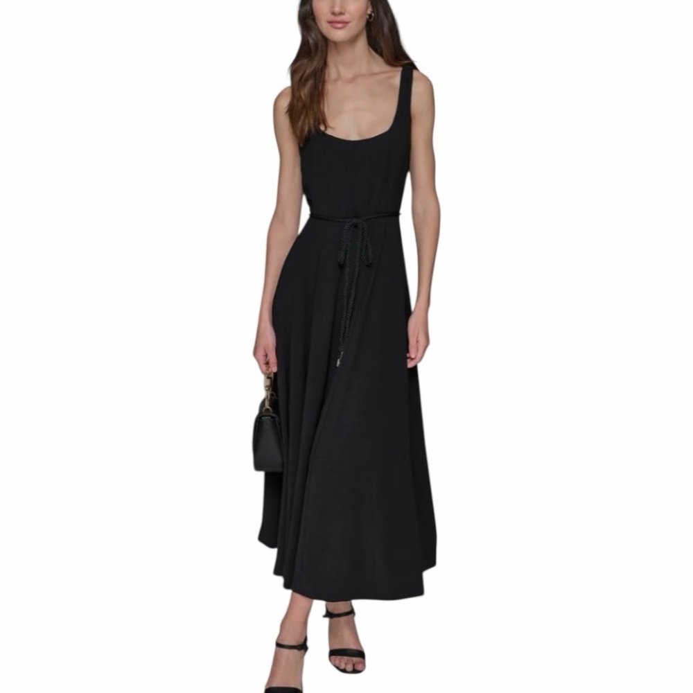 Karl Lagerfeld Paris Women's Scoop-Neck Belted Sleeveless Midi Dress size 8 NEW